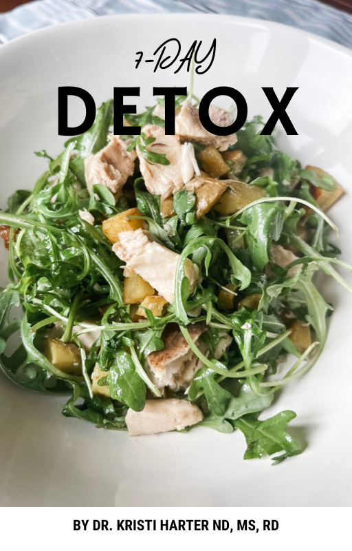 Cover page of 7 day detox with green salad by Dr. Kristi Harter